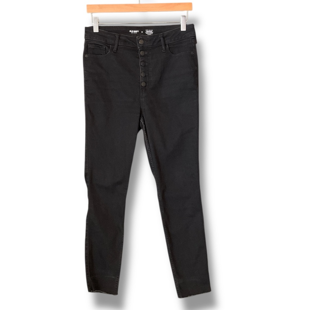 Old Navy Black Exposed Button Fly Extra High Rise Rockstar Super Skinny Size10 - Picture 2 of 6